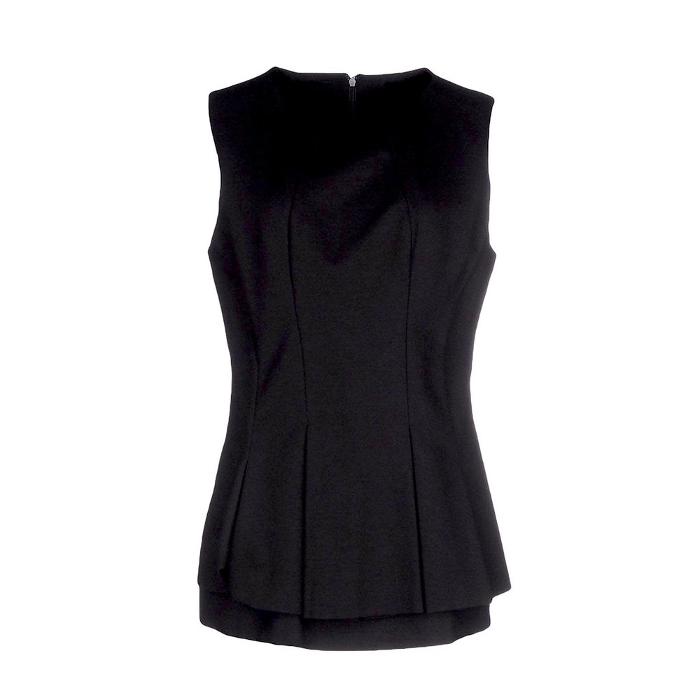 Boston Proper Black Pleated Solid Peplum Sleeveless Blouse SZ 4